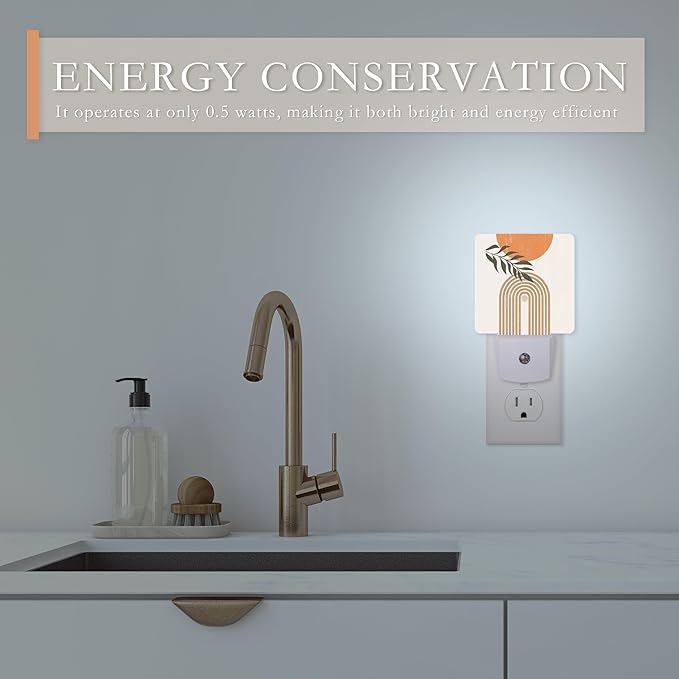 Night Light Plug into Wall,Boho Sun and Leaves Night Light with Dusk to Dawn Sensor Night Light for Kid Girls Boys Women Men Room Decor,Hallway,Kitchen,Bathroom,Nursery,Stairs