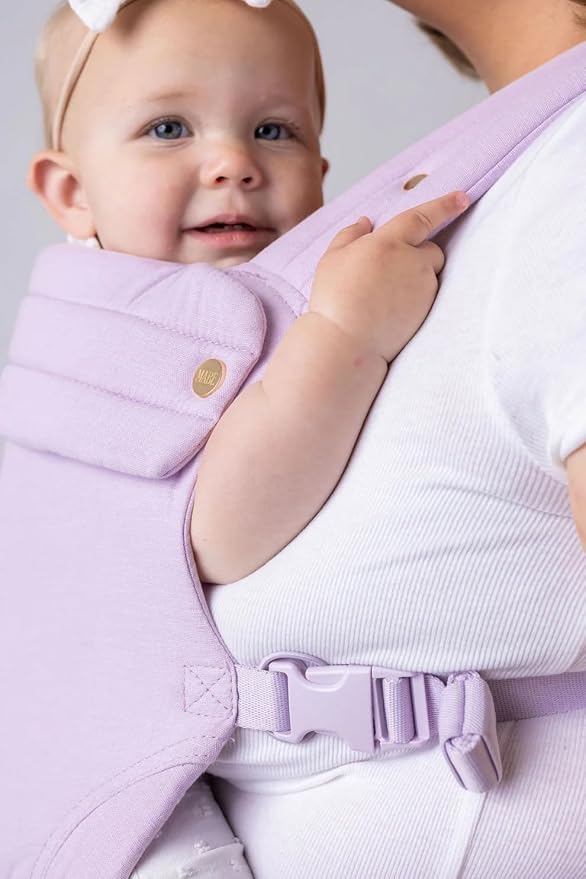 Mabē Monarch Ergonomic Baby Carrier – Premium Cotton Soft Structured Newborn to Toddler Carrier with Hip-Healthy Design, 3 Carry Positions (7-35lbs), Lightweight & Breathable, (Lilac Skies)