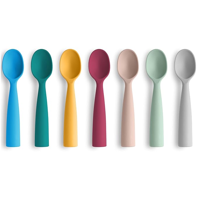 Vicloon Silicone Baby Feeding Spoons, 7PCS First Stage Feeding Spoons for Infants, Baby Led Weaning Feeding Supplies Training Spoon, Toddler Utensils, Ultra-Durable & Chewproof, Dishwasher Safe