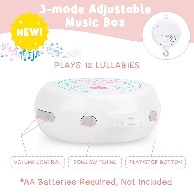 Woodland Crib Mobile for Girls – Cute Animals Baby Mobile for Crib with Upgraded 3-Mode Music Box, Pink Nursery Mobiles, Fits Standard Cribs, Forest Nursery Decor