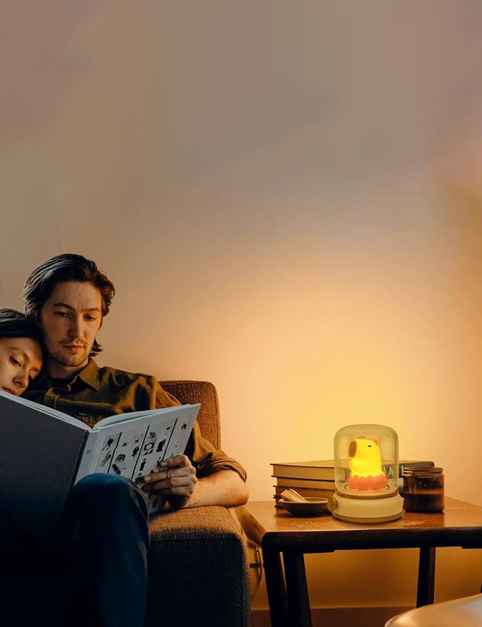 Lucky Capybara Night Light, Cute Rechargeable Lamp for Kids, Rotatable Brightness Adjustment, Lucky Capybara Gift (Yellow)