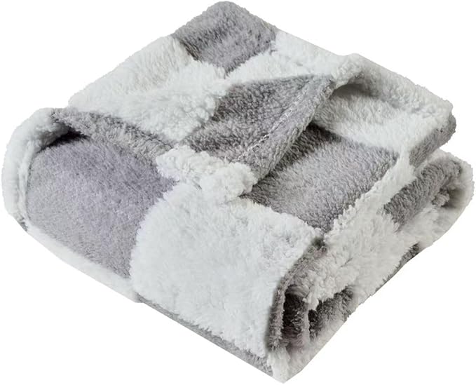 Fleece Baby Blanket for Unisex 3D Checkerboard Design, Warm Cozy and Fluffy Infant Newborn Toddler Small Receiving Blankets for Stroller, 30x40 Inches,Grey