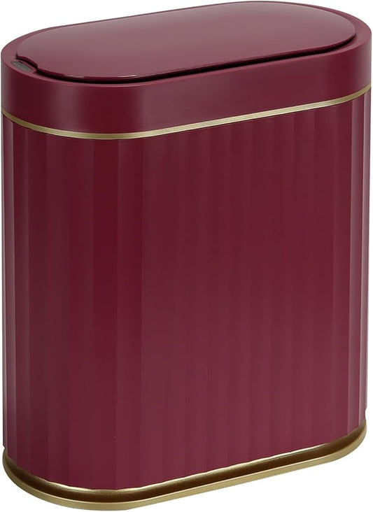 ELPHECO Bathroom Motion Sensor Trash can 2 Gallon Automatic Garbage Can, Slim Plastic Smart Trash Can with Lid, Commercial Intelligent Trash Bin for Bedroom, Bathroom, Office, Burgundy