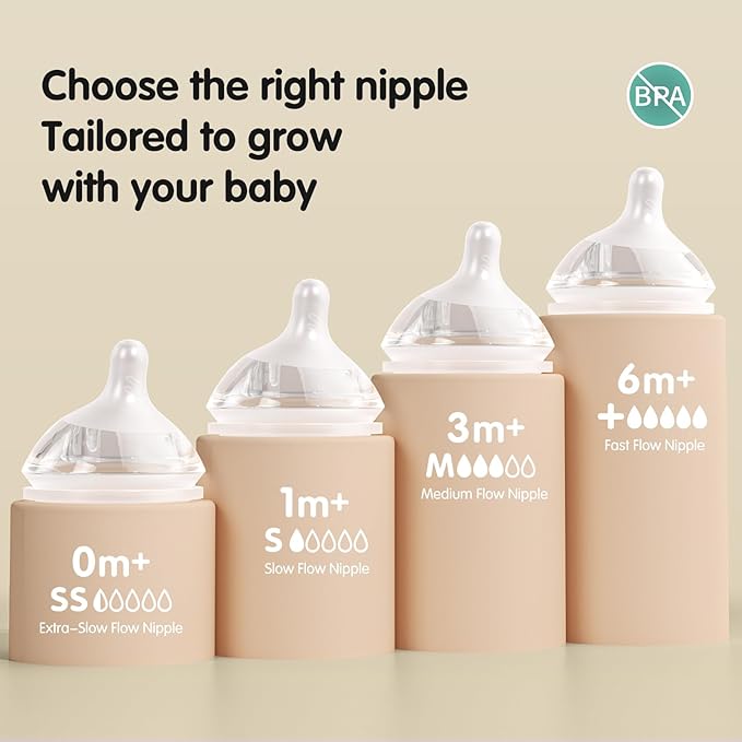 Silicone Bottle Nipples for Natural Baby Bottle, Medium Flow (M), 3+ Months, 4 Counts