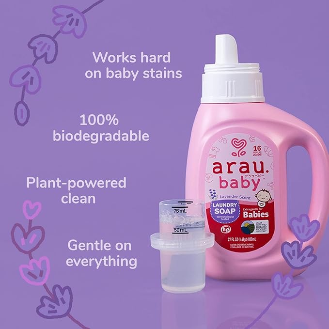 Arau Baby Laundry Soap, Lavender, Plant Based Formula, Safe for Sensitive Skin, Baby Laundry Detergent with No Artificial Fragrance or Additives, Gentle on Infant, Newborn and Baby Clothes, 27 Fl Oz