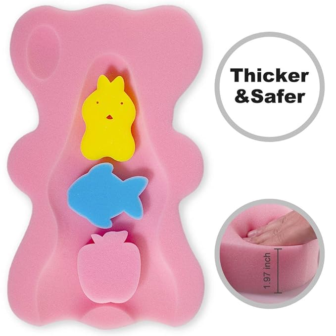 Soft Infant Bath Sponge Skid Proof Baby Bath Mat Newborn Odor Free (Pink)