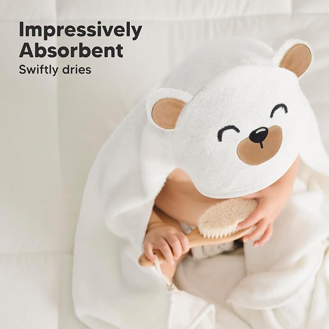 KeaBabies Hooded Baby Towel for Newborn - Viscose Derived from Bamboo Large Baby Bath Towels with Hood for Boys, Girls, Toddler, Extra Absorbent & Soft Newborn Bath Essentials (Grizzly, Regular)