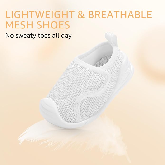 Baby Boys Girls First Walking Shoes Wide Toe Box Infant Sneakers Lightweight Breathable Slip On Barefoot Shoes