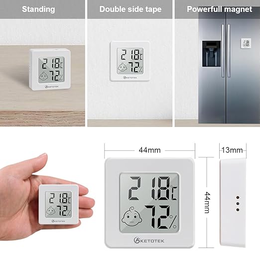 KETOTEK 2 Pack Mini Thermometer Hygrometer Indoor Humidity Monitor Digital Temperature Humidity Gauge Meter with for Bedroom Greenhouse Cellar