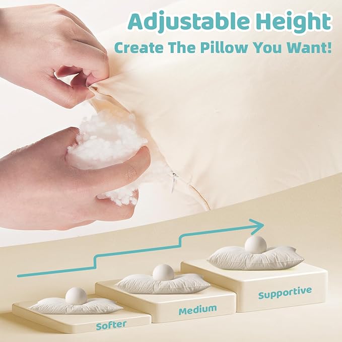 LOFE Organic Kids Pillow with Pillowcase - 16x22 Toddler Pillow with 100% Organic Cotton Shell, Adjustable Loft Youth Pillow, Machine Washable Organic plilow, Soft, Perfect for Kids&Youth&Children