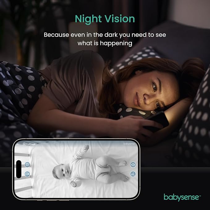 Babysense FullPeek 3MP Video Baby Monitor, WiFi Security Camera with Auto Tracking, Intelligent Motion & Sound Detection, Night Vision, Private Hidden Lens Mode, Supports SD Card
