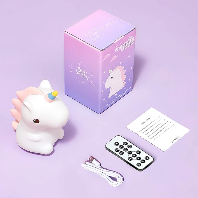 Unicorn Baby Sound Machine with Light, 16 Colors+Silicone Sleep Sound Machine for Kids Night Light, 10 White Noise Baby Night Light for Kids with Music, Remote+Timer+Rechargeable Nightlight [Gifts]