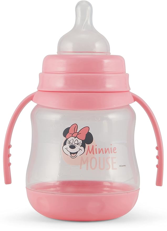 Disney 2 Pack 7 Ounce Baby Bottles with Character Prints and Colored Covers with Double Handle - BPA Free and Easy to Clean