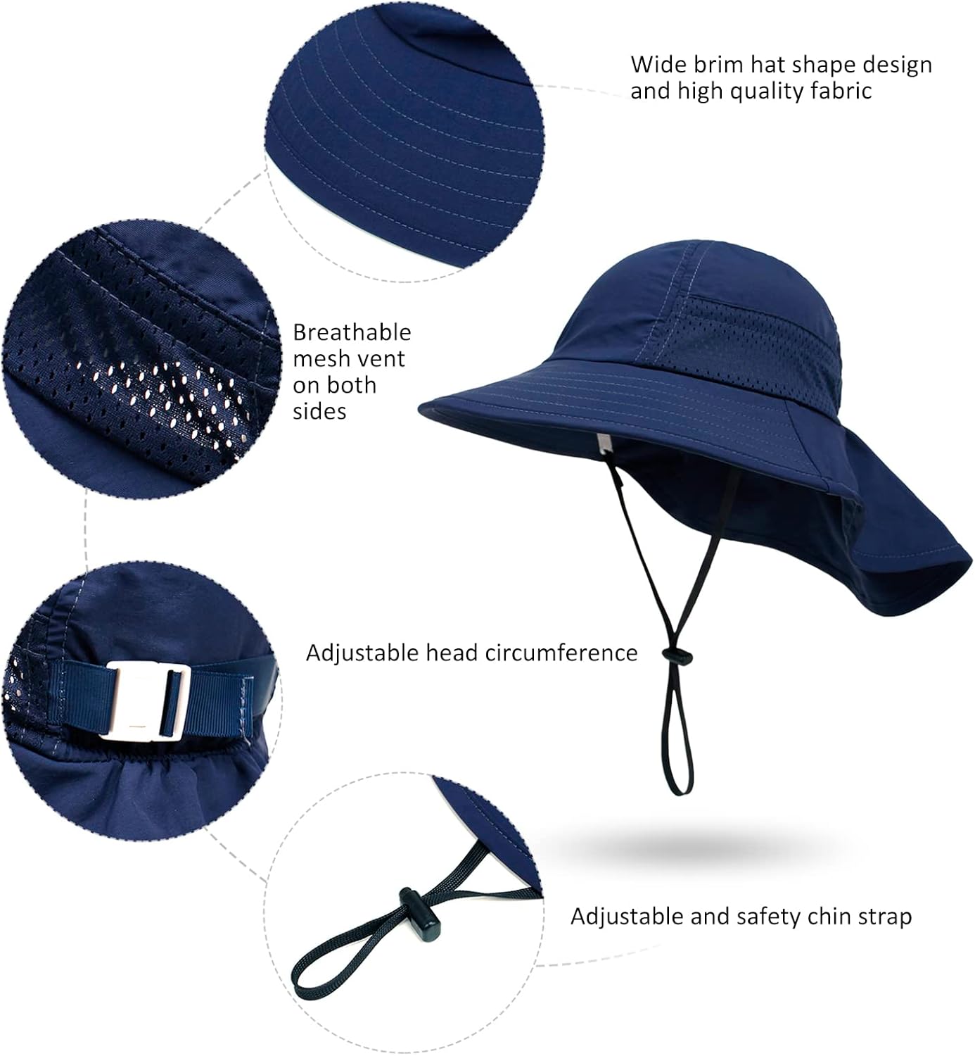 CHUNG Baby Sun Protection Hat Summer Toddler Adjustable UPF 50+ Wide Brim Neck Flap Beach Caps Boys Girls 1-12 Years Kids