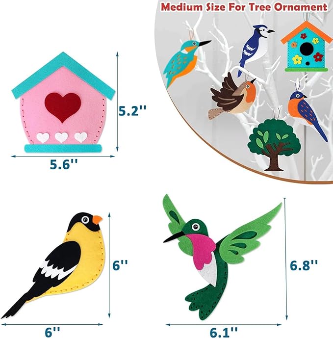 FYXGZZH Kids Beginner Sewing Kit – DIY Stuffed Craft Set with Pre-Cut Felt, Plastic Needle & Embroidery Thread, Educational Arts & Crafts for Boys & Girls Ages 6-12, Bird
