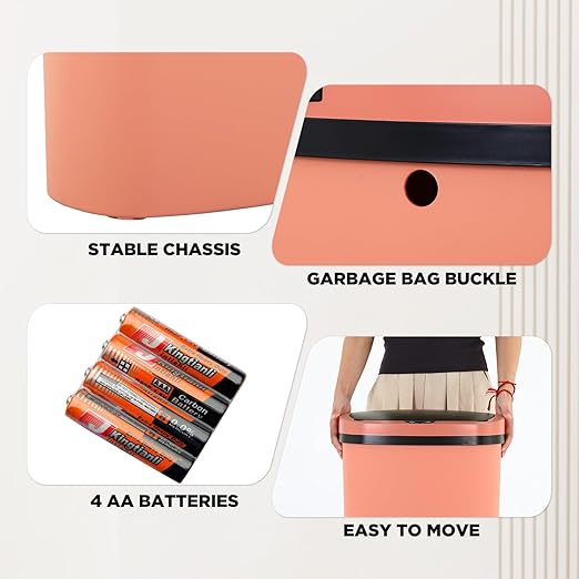 BestOffice | 13 Gallon Plastic Trash Can with Lid | Pink | Automatic Touchless Garbage Can | Odor Control | Modern Oval Design | Easy to Clean | Fits Any Kitchen, Bathroom, Office or Home