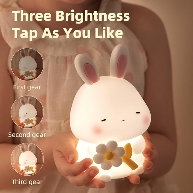 Bunny Night Light for Kids, Cute Rabbit Soft Silicone Lamp, Baby Nursery Nightlight, Touch Dimmable, 1200mah Battery, Kawaii Stuff Home Decor, Christmas Holiday Gift for Girl,Boy,Toddler