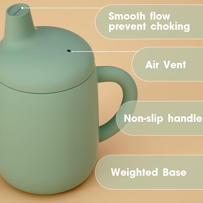 Cuddle Campus Sippy Cups 7OZ, [4 in 1] Baby Cups, Shatterproof Silicone Straw Cup,Open Cup for 6M, 6M+,6-12 Months,1/1+ Year Old Baby,Toddler