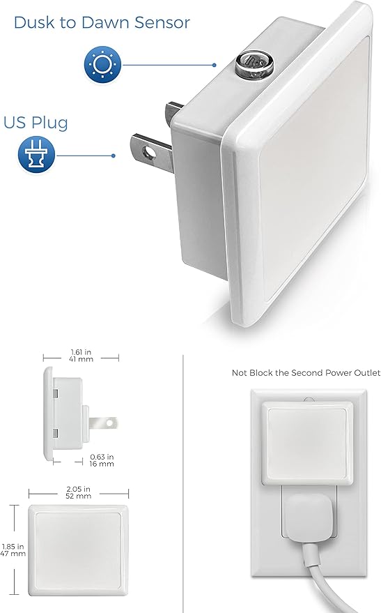 L LOHAS LED Night Lights Plug into Wall 2-Pack, 0.3W Plug in Night Light, Dusk to Dawn, 5000K Daylight White Bright Nightlight Auto-On/Off for Adults Kids Room Bedroom Bathroom Hallway Kitchen Non-Dim