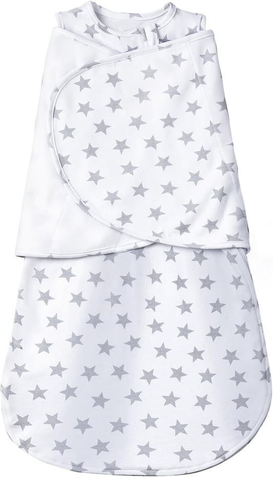 Baby Sleep Sack Swaddle,Swaddles 3-6 Months,3-Way Adjustable Wearable Transition Blanket Boy And Girl,100% Cotton,TOG 1.0(Gray stars)