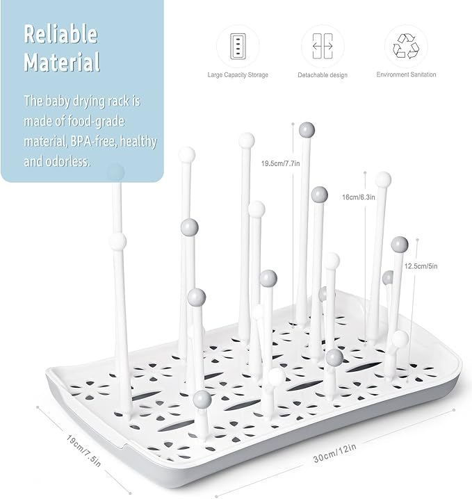Baby Bottle Drying Rack with Tray, Termichy High Capacity Bottle Dryer Holder for Bottles, Teats, Cups, Pump Parts and Accessories, Gray