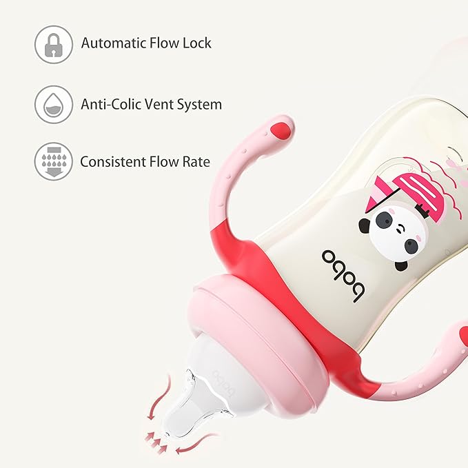 YOHKOH Natural PPSU Baby Bottle with Natural Response Nipple, Newborn Anti-Colic Baby Bottles with Handle, Wide Neck Mushroom Cap Baby Bottle (8.8oz (Pack of 4), Red)