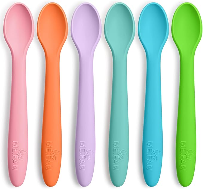 ME.FAN Silicone Baby Spoons - 6 Pack Feeding Spoons for First Stage Baby & Infant, Toddlers, Bright Color
