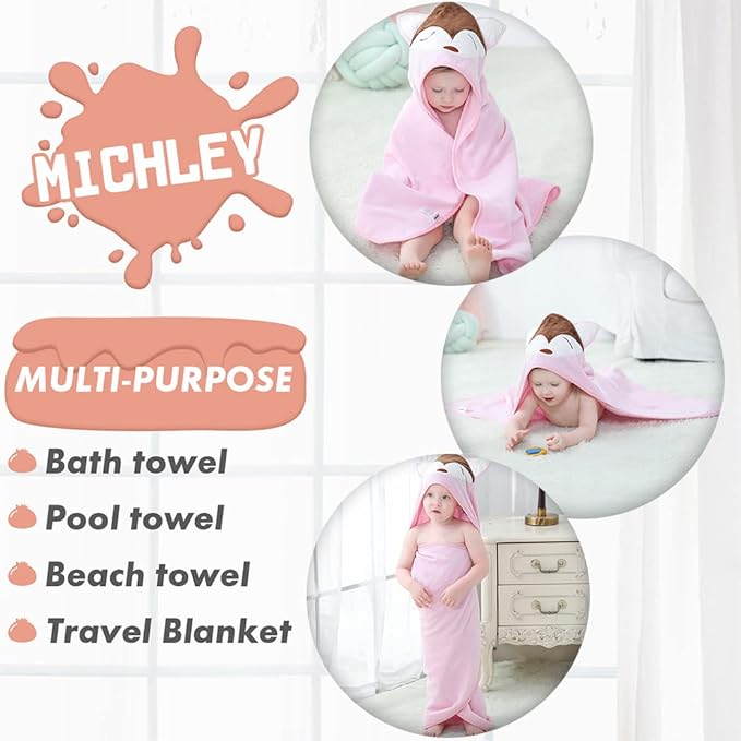 MICHLEY Unisex Baby Animal Hooded Bath Towel Soft Cotton Beach Swimming Bathrobe for 0-6T, Pink Fox