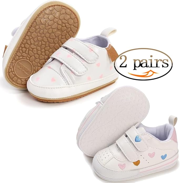 2Pairs Baby Shoes,Boys Girls Non-Slip Rubber Sole Sneakers,Unisex Infant Soft Lightweight First Walking Crib Shoes