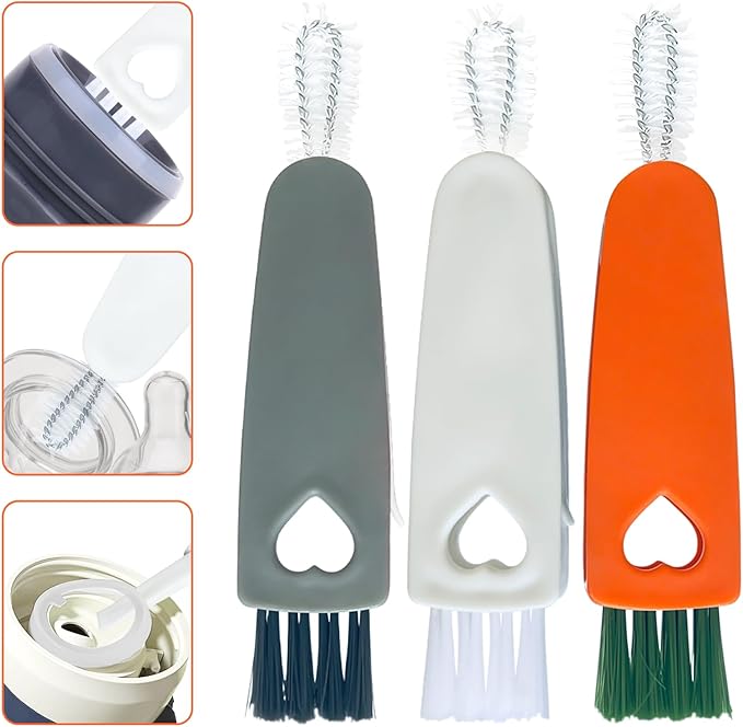 3 in 1 Multifunctional Crevice Cleaning Brush for Tight Spaces, Bottle Gap and Cup Lid Cleaner
