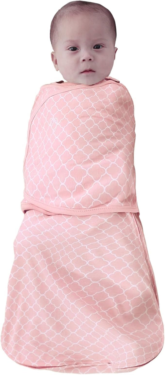 Baby Swaddle,Sleep Sack 3-6 Months,3-Way Adjustable Wearable Transition Blanket Boy and Girl,100% Cotton,TOG 1.0 (Pink, Medium（3-6 Months）)