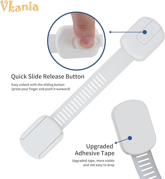8 Pack Vkania Baby Proofing Cabinet Strap Locks - Child Safety Drawer Cupboard Oven Refrigerator Adhesive Locks - Adjustable Toilets Seat Fridge Latches - Kids Proof Kit - No Drilling
