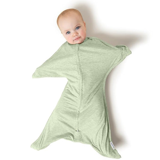 SleepingBaby Zipadee-Zip Transition Swaddle - Cozy Baby Swaddling Blanket with Zipper Convenience - Roomy Wearable Blanket for Easy Diaper Changes - 3-6 Month - Zen Garden Green Heather