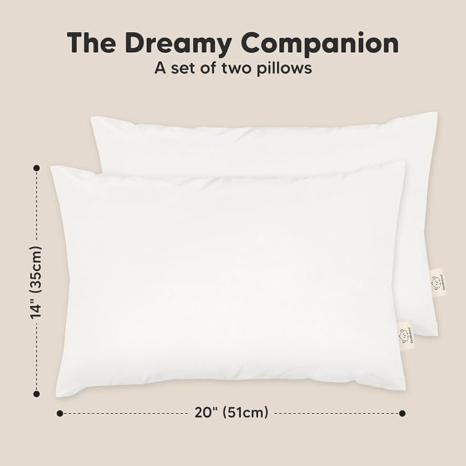 KeaBabies 2-Pack Toddler Pillow 14x20 - Soft Organic Cotton Kids Travel Bed Pillows for Sleeping, School, Nap, Machine Washable, Toddlers 2 to 5, Pillowcase Sold Separately (Soft White)