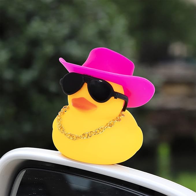 wonuu Car Rubber Duck, Yellow Duck Decoration Dashboard with Sun Hat Swim Ring Necklace Sunglasses for Car Dashboard Decorations