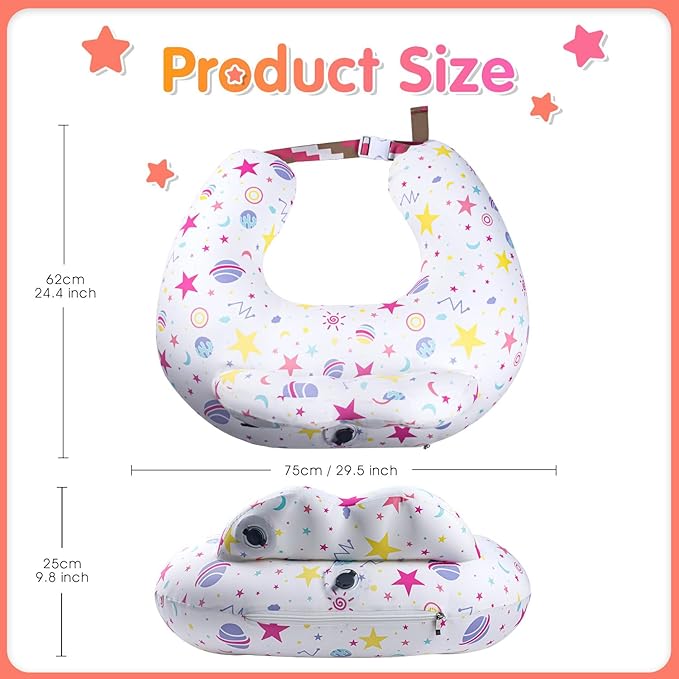 Inflatable Travel Nursing Pillow with Extra Replacement Cover–Portable Breastfeeding & Bottle-Feeding Pillow for Mom & Baby Support, 2 Removable 100% Cotton Covers–Newborn Essentials