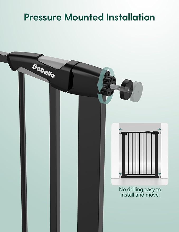BABELIO 26-28.5 Inch Narrow Easy Install Baby Gate, Auto-Close Pet Gate for Small Stairs and Doorways, NO Drilling Pressure Mounted, NO Extensions, Black