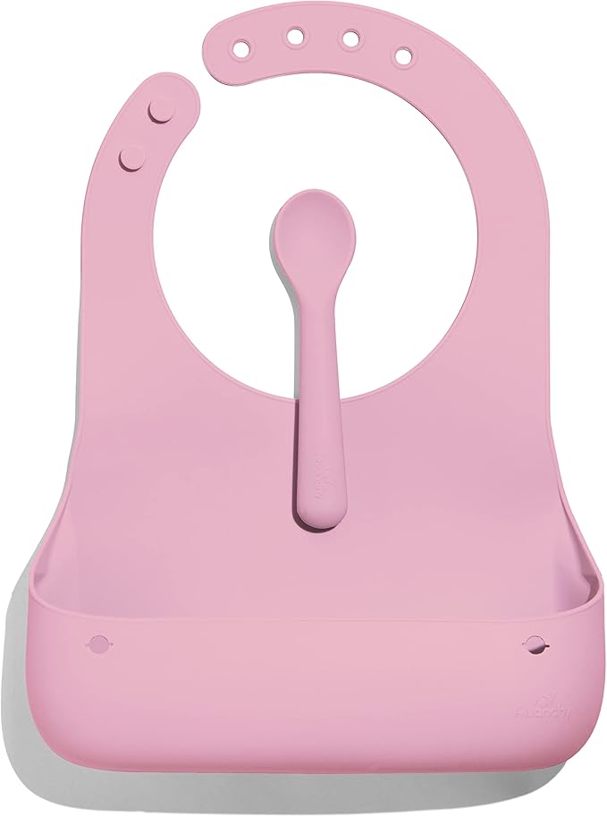 Avanchy Silicone Baby Bibs, Waterproof, Adjustable, BPA Free, Soft Unisex Set for Toddlers with Matching Spoon