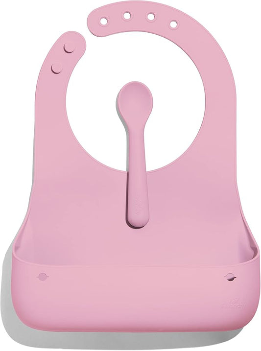 Avanchy Silicone Baby Bibs, Waterproof, Adjustable, BPA Free, Soft Unisex Set for Toddlers with Matching Spoon