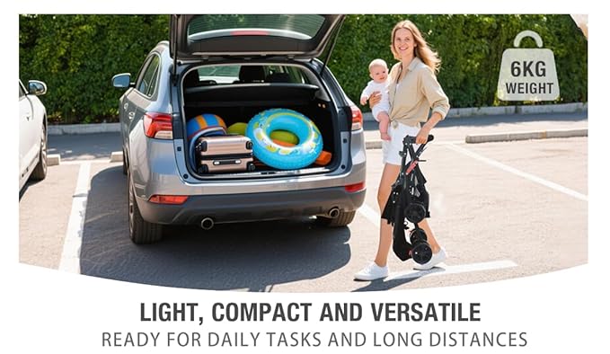 Ultra-Lightweight Stroller at Only 4.6kg, Foldable Compact Pushchair with Lie-Flat Position, Travel Pram from Birth to 40kg, Baby Buggy with Adjustable Backrest, Footrest, Canopy (A8 Grey)