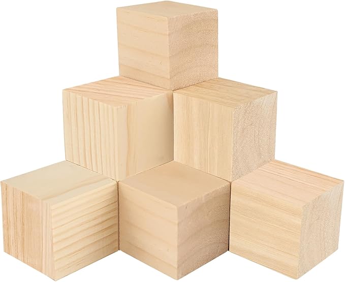 Wood Blocks for Crafts, 6 PCS 2 Inch Unfinished Wood Cubes, Natural Wooden Square Blocks, Unfinished Craft Wooden Squares for Arts and Crafts, Painting, Puzzle Making, DIY Projects