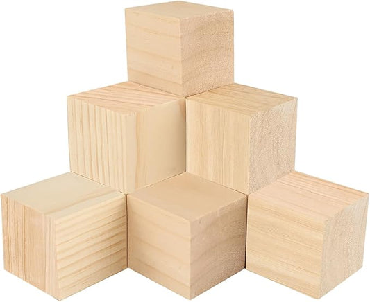 Wood Blocks for Crafts, 6 PCS 2 Inch Unfinished Wood Cubes, Natural Wooden Square Blocks, Unfinished Craft Wooden Squares for Arts and Crafts, Painting, Puzzle Making, DIY Projects