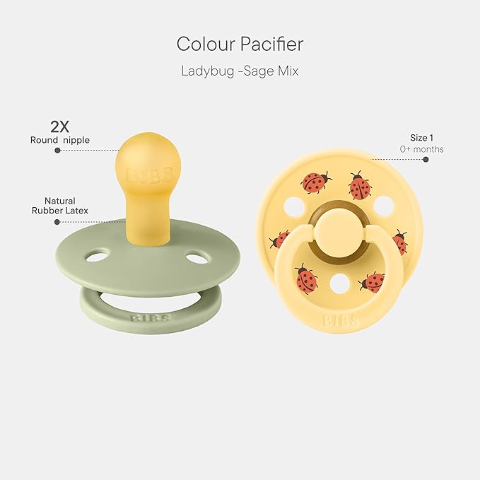 BIBS Studio Soother 2-Pack, BPA Free Dummy Pacifier, Round Nipple. Natural Rubber Latex, Made in Denmark, Size 1 (0-6 Months), Sage/Pale Butter