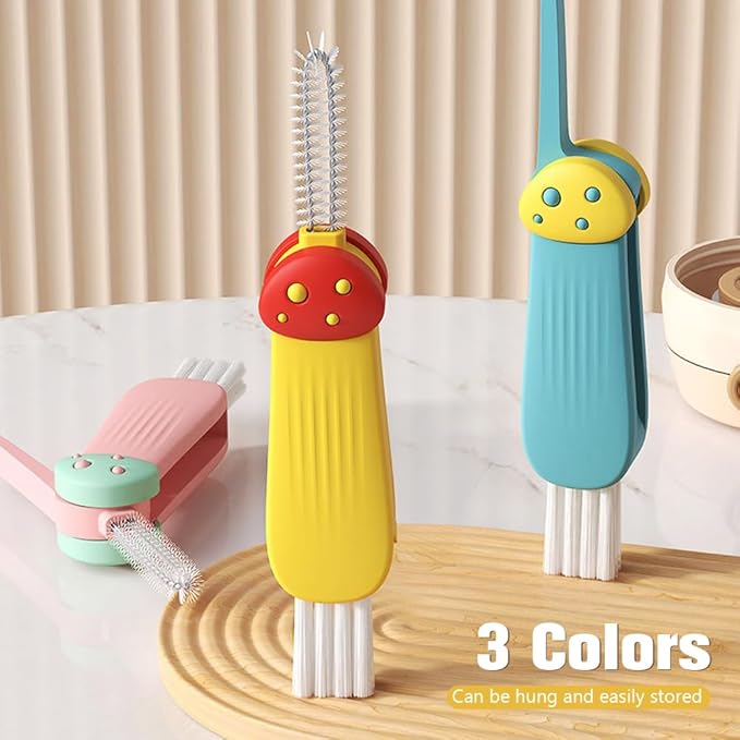3 in 1 Cup Lid Cleaning Brush, 2025 New Multifunctional Cleaning Brush Crevice Cleaner Brush for Bottle Gap Tight Spaces, 3 in 1 Portable Cup Lid Cleaner with Brush (Yellow)