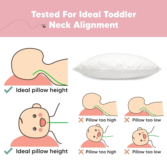 KeaBabies 2-Pack Toddler Pillow 13x18 - Soft Organic Cotton Kids Travel Bed Pillows for Sleeping, School, Nap, Machine Washable, Toddlers 2 to 5, Pillowcase Sold Separately (Nibbles/Bruce)