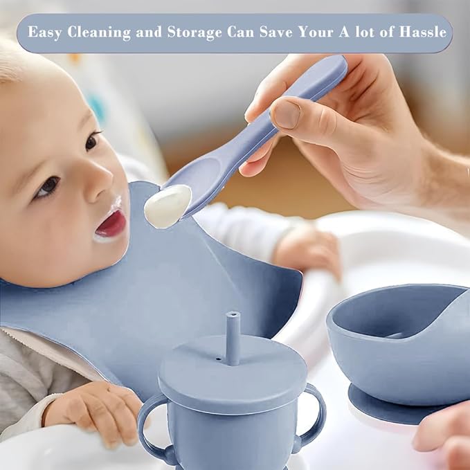 Silicone Baby Feeding Set,Miicasa Baby Led Weaning Supplies Kit With Suction Bowl & Car Plate, Bib, Spoon, Fork, Cup - Food-Grade Silicone, Dishwasher-Safe, No BPAs - For 3+ Months