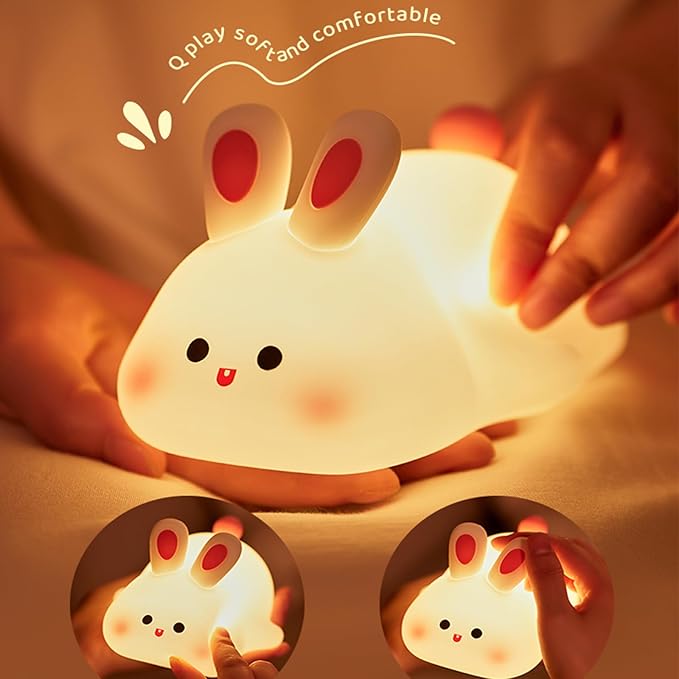 Bunny Night Light, Cute Silicone Rabbit Lamp, Dimmable LED Nursery Nightlight, Rechargeable Touch Control with Timer, Kids Bedroom Baby Lamp Easter Gift