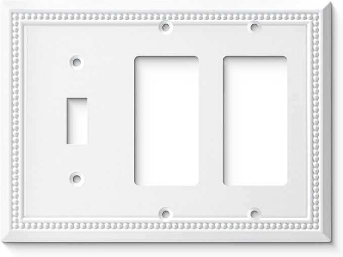 Henne Bery Sunken Pearls Heavy Duty Decorative Wall Plate Switch Plate Outlet Cover (Single Toggle/Double Decorator, White)
