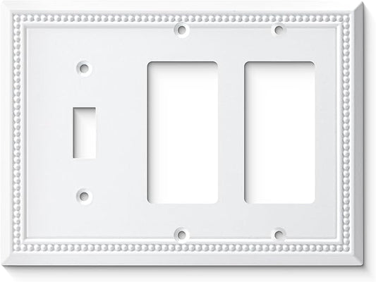 Henne Bery Sunken Pearls Heavy Duty Decorative Wall Plate Switch Plate Outlet Cover (Single Toggle/Double Decorator, White)