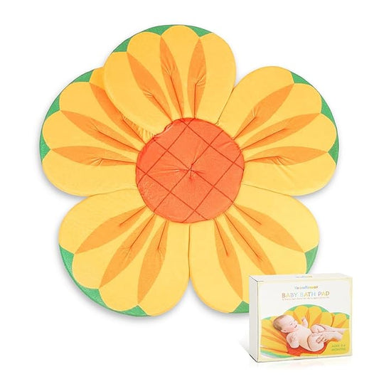 Baby Bath Pad for Infant Bathtub Sink, Non-Slip Flower Bathtub for Infants 0-6 Months, Soft Baby Sink Bath Cushion for Babies Bath Time, Newborns Bath Essentials Must Haves-Sunflower